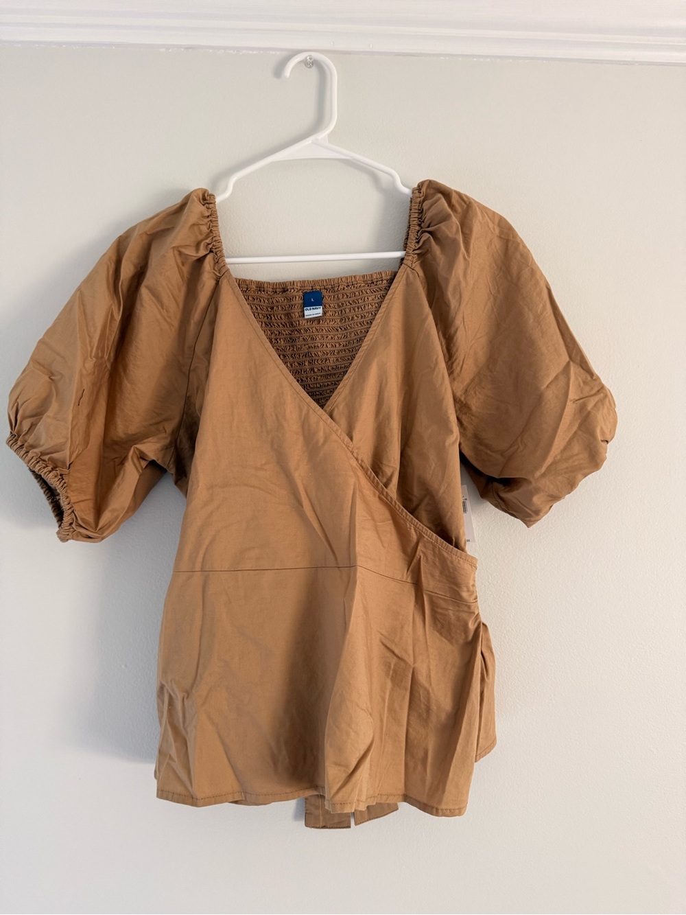 Tan Brown Puff-Sleeve Wrap Top - Women